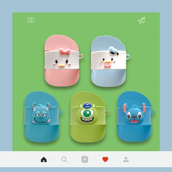 

3D Cute Cartoon Monsters Slippers Headphone Accessories Case For Apple Airpods 1/2 Silicone Protection Earphone Cover with Hook