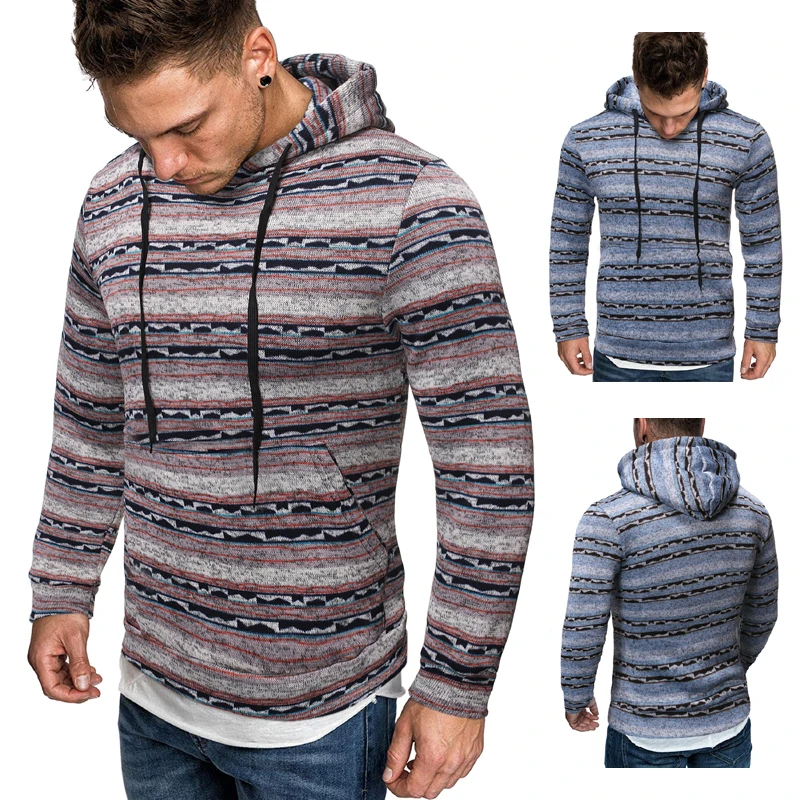 

PUIMENTIUA 2019 New Mens Striped Casual Hoodies Sweatshirt New Loose Long Sleeve Streetwear Pocket Hooded Tops Mens Sweatshirts