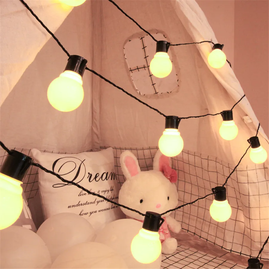 White Bulbs Thrisdar 10 м 38 Глобус шар Рождество светодиодный светящаяся гирлянда черный провод Свадебная вечеринка сад кулон Волшебная светлая гирлянда - Испускаемый цвет: White Bulbs