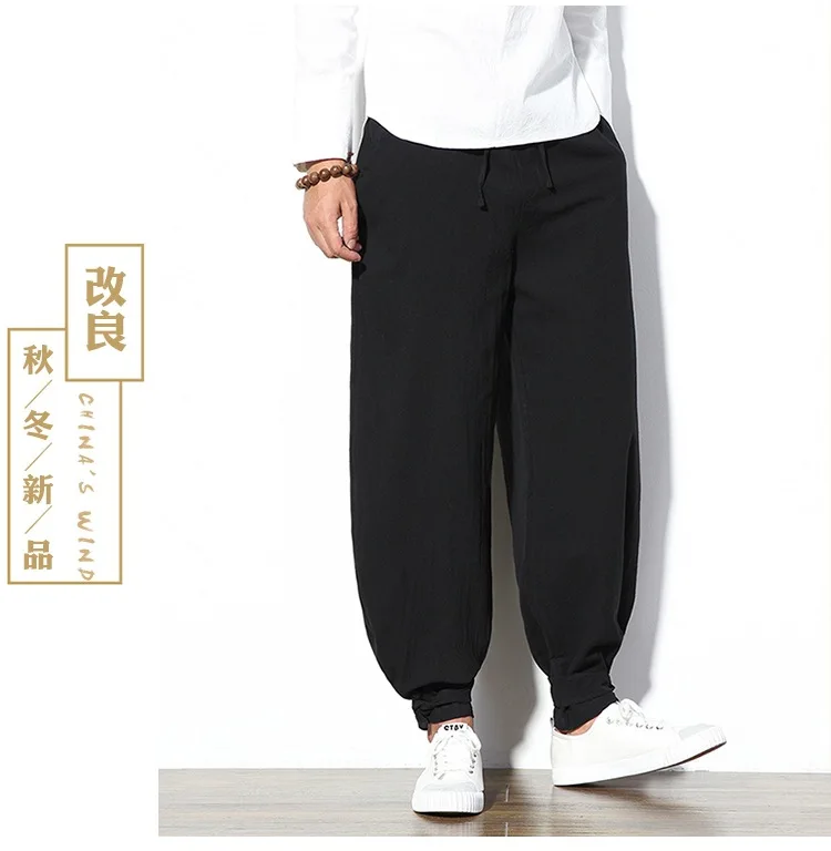 5XL хлопковые льняные шаровары, Мужские штаны для бега, мужские брюки, Китайская традиционная одежда, ремни размера плюс SA-8