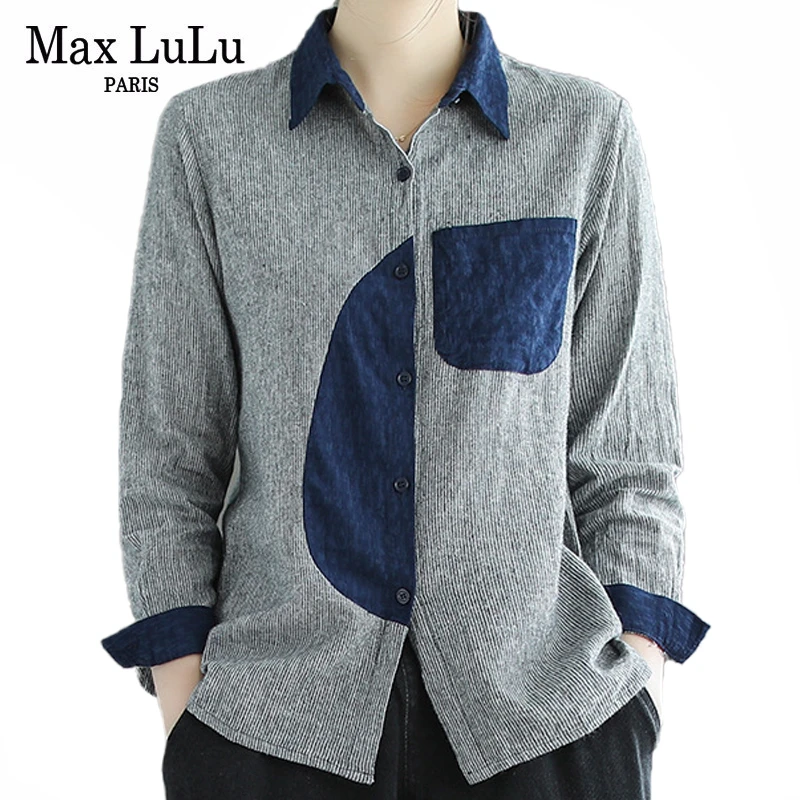 Max LuLu, новинка, модные весенние хлопковые рубашки в Корейском стиле для девушек, женские блузки в стиле пэчворк, женские винтажные топы, одежда размера плюс