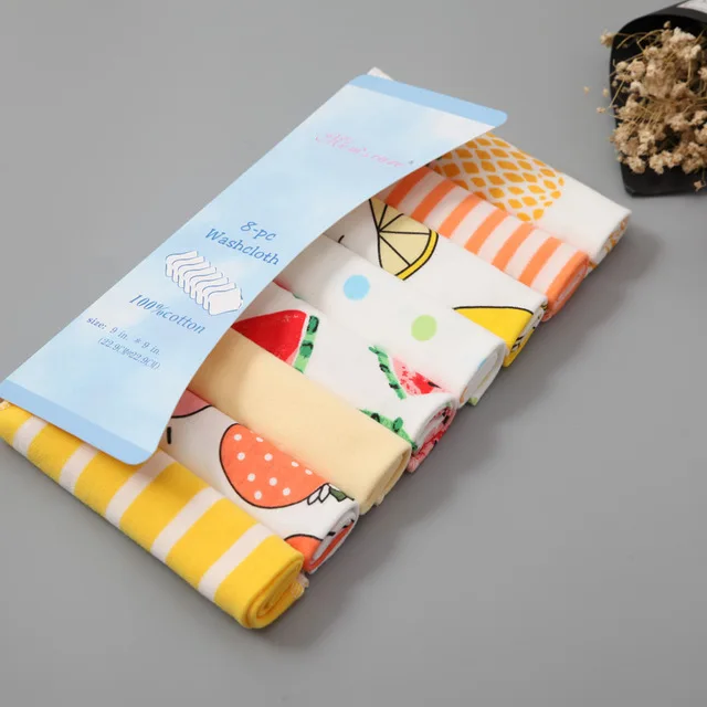 8 шт. детское полотенце для кормления 20 см мультяшный фруктовый автомобиль в горошек Детский носовой платок с принтом Тонкое Марлевое полотенце для кормления ing hanky cep mendil - Цвет: See Chart