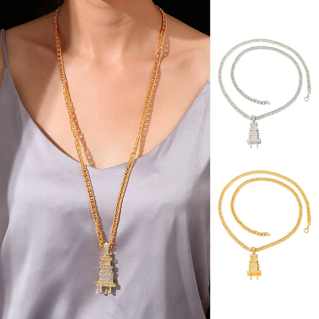 Stainless Steel Necklaces For Women And Men Creative Electric Plug Pendant Thick Chain Necklace Neutral Hip Hop Style Necklaces 6