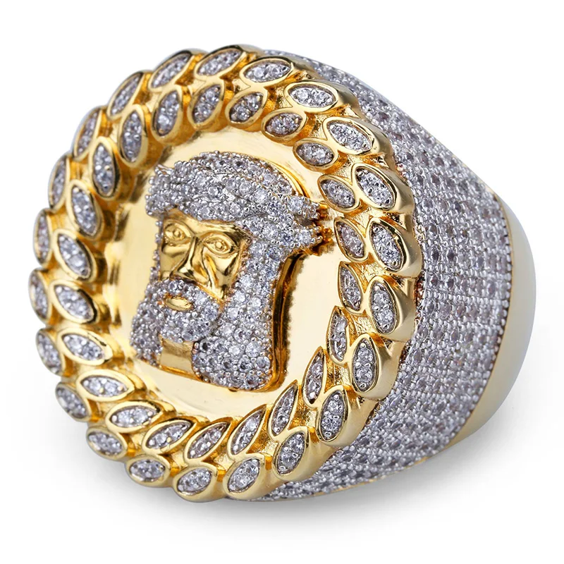 Хип-хоп микро проложить AAA кубического циркония Bling Iced Out золотого цвета большой круглый Иисус кусок кольца для мужчин хип-хоп рэппер ювелирные изделия