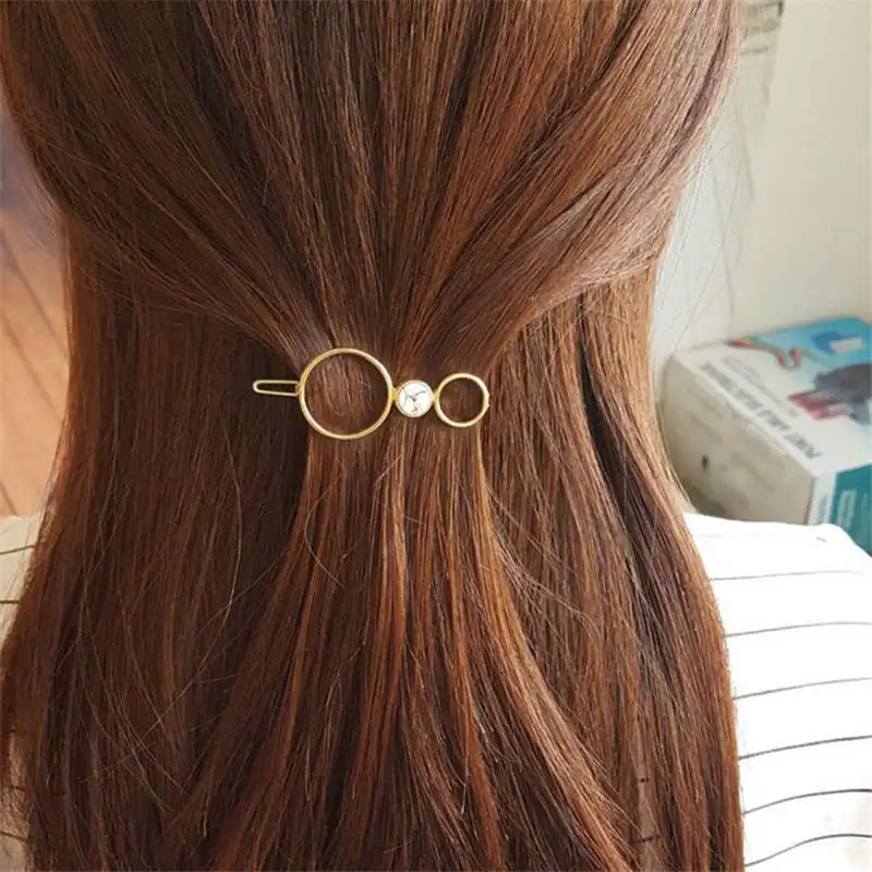 Retro Fashion Women Girls Metal Circle Square Hair Clips Natural Stone Hairpins Barrettes Wedding Hair Clip Accessories