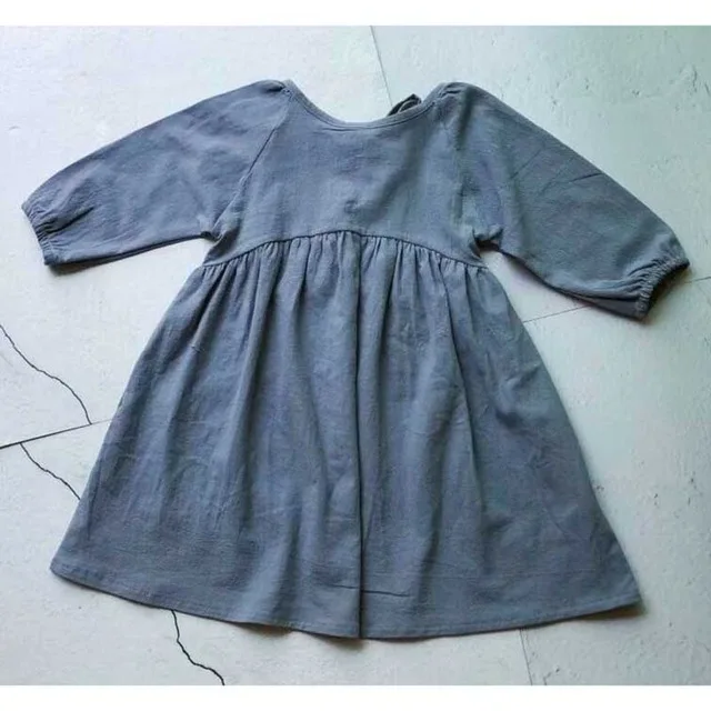 Blue Kids Clothing Toddler Kids Girls Dress Linen Dress Brown Color Spring Baby Girls Dresses European& America Style Clothing - Цвет: Blue