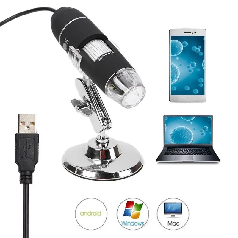 40-1000X увеличение USB цифровой микроскоп с OTG адаптер эндоскоп Лупа Диапазон фокусировки от 10 мм до 250 мм