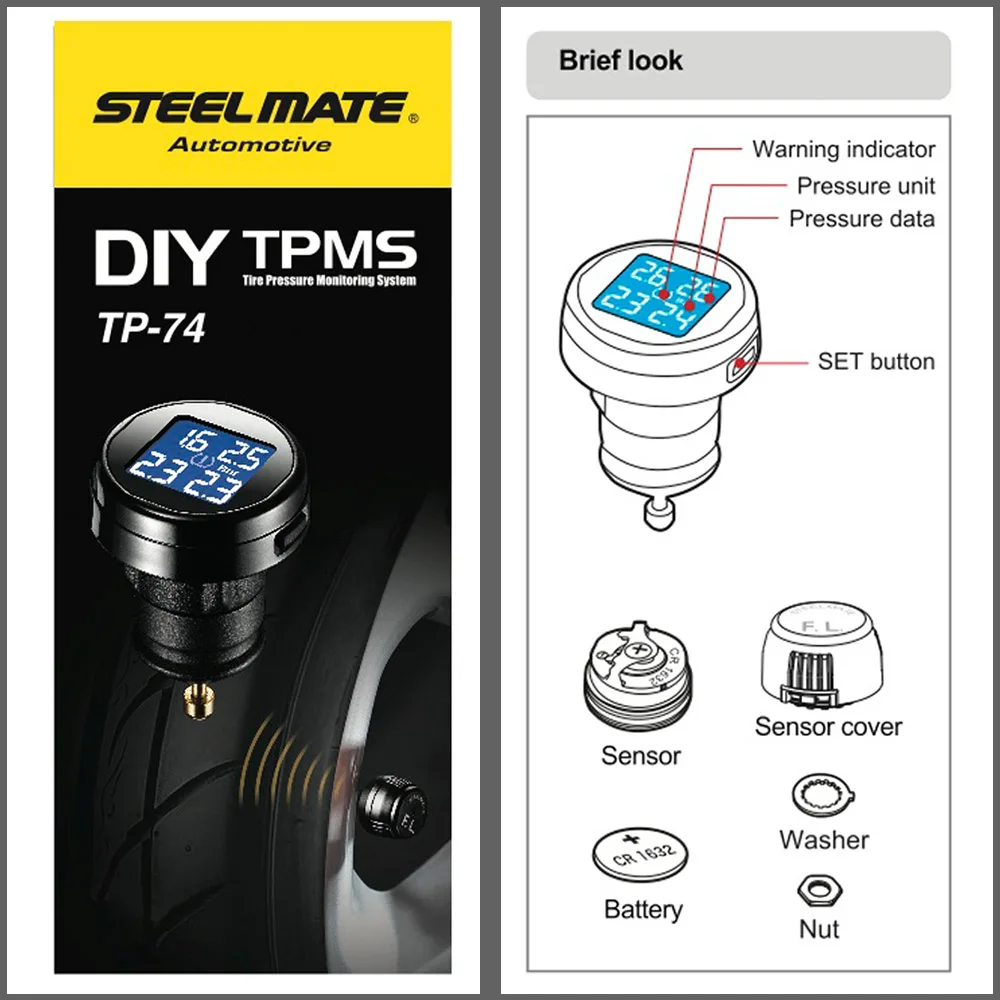 Беспроводная система контроля давления в шинах TPMS с 4 датчиками и ЖК