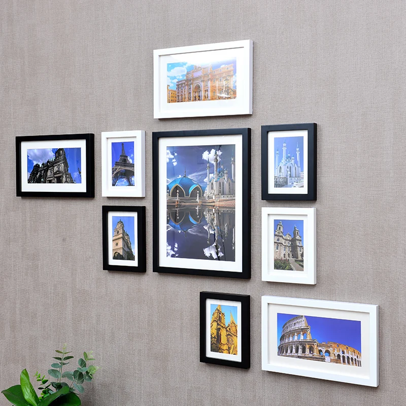 

Black White Photo Frame Set with Picture Card, Wood Wedding Picture Album, Room Wall Decor Picture Frames 9 Pcs/Set Combination