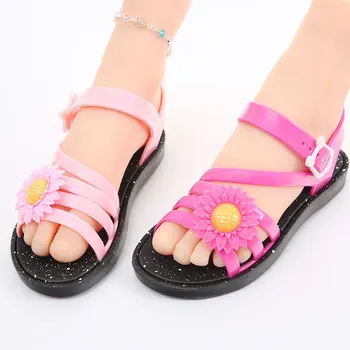 

CUZULLAA Kids Girls PVC Non-Slip Flat Beach Sandals Children Strap Flower Sandals Summer Shoes Size 24-35