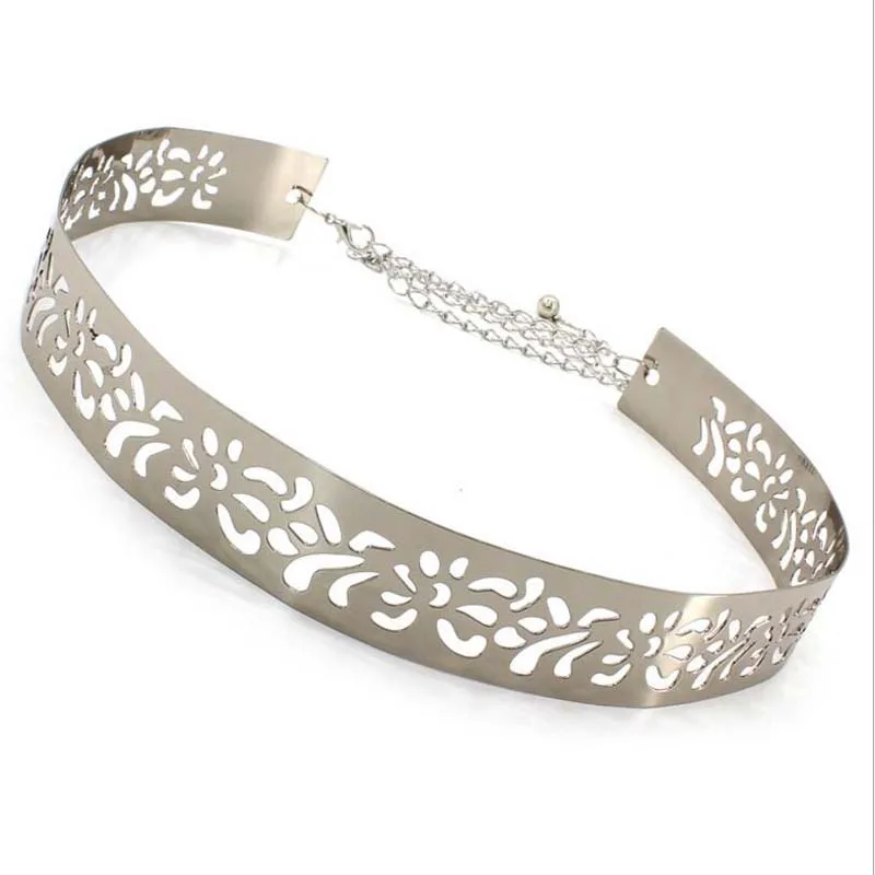 Silver 3 Exquisite Gold Silver Wide Belt Women Glossy Metal Belt Fashion Hollow Out Cummerbunds All-match Waist Chain Clothes Waistband - Цвет: Silver 3