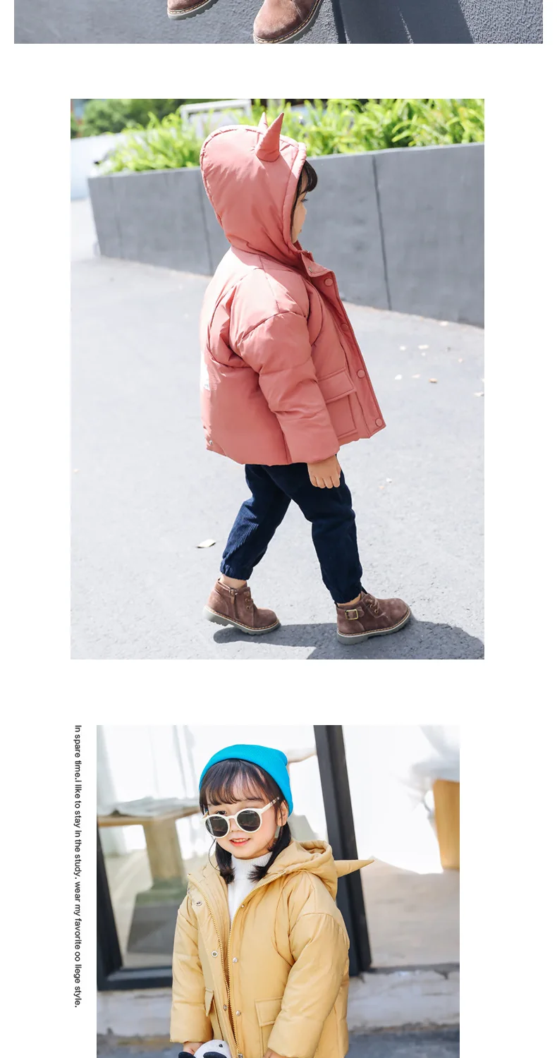 Г. Плотная теплая одежда для маленьких девочек зимняя куртка Рог из мультфильма, пуховик с капюшоном для девочек, пальто Детская парка для девочек