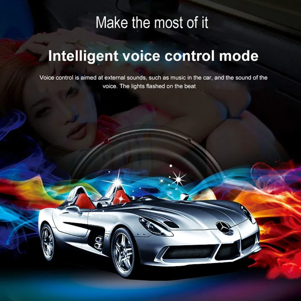 8Colors 72 LED Strip RGB Car Atmosphere Light DC 12V Car Interior Light Sound Active Decorative Lamp With Remote Car Charger