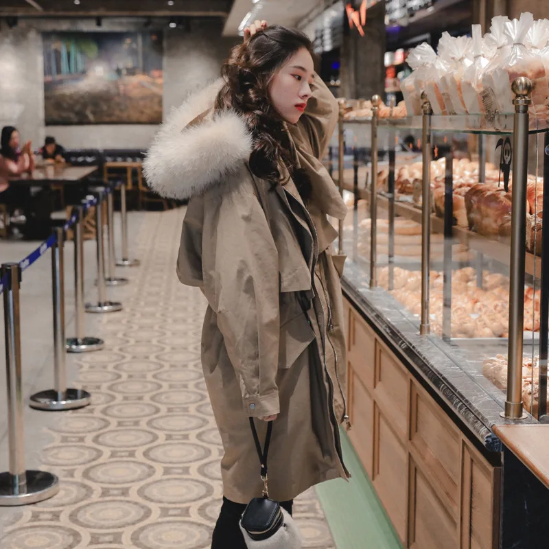 

Winter Coat Women's 2019 New Style Korean-style Loose-Fit Waist Hugging Slimming Elegant Long over-the-Knee Windbreaker INS Cott