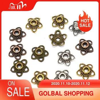 

10mm 100pcs/lot Metal Bead Caps Tibetan Silver Plated 5 Flower Beads End Caps Charms For Jewelry Findings hole is 2mm