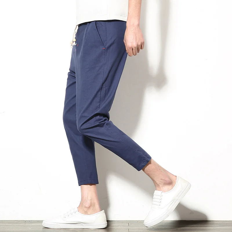 

2017 Spring And Summer Hot Selling Men Slim Fit Linen Pants Capri Pants Casual Pants Loose-Fit Skinny Harem Fashion Pants Men's