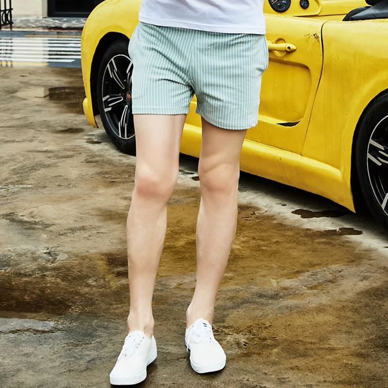 New Men's Casual Shorts Cotton Vertical Stripes Pink Pants Outdoor Jogging Sweatpants Knitting Breathable Large Size Male Shorts