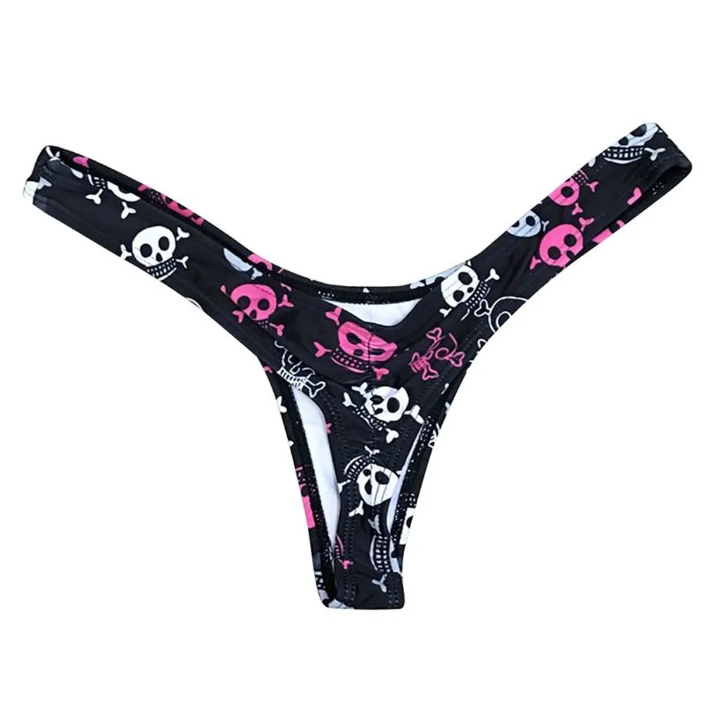 Women Brazilian Print Bikini Bottom Thong Bathing Beach Swimsuit Swimwear Skinny Solid Polyester Sexy Causal Women's Bikini A7