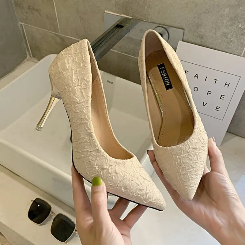 

Women's super high heels solid color pointed shallow mouth suede single shoes set foot stiletto sexy prom wedding shoes Y21-48