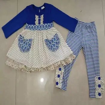 

Wholesale/retail pocket outfits baby girls dotted tops+striped pants 2 pcs set kid children's clothing autumn suits gxj