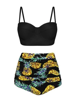 

Underwear Bikinis Print High Waisted Bathing Suits Ruched Tummy Control Two Piece Swimsuit Push Up Plus Size Swimwear Women