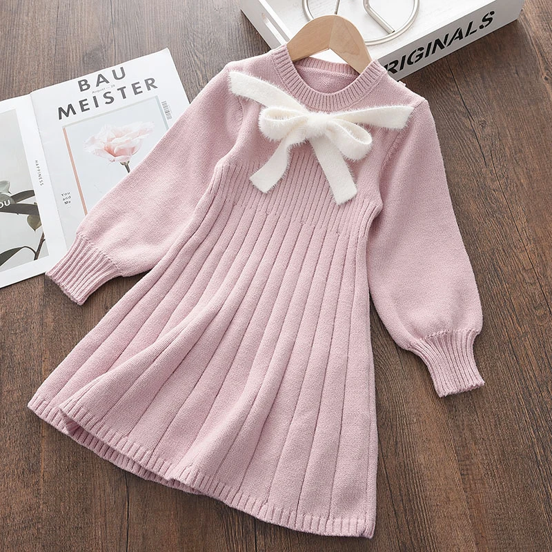 Menoea Toddler Baby Girls Winter Dress 2022 Autumn Sweater Clothes Solid Christmas Turtleneck Clothes 2-7Y little Kids Clothing western dress