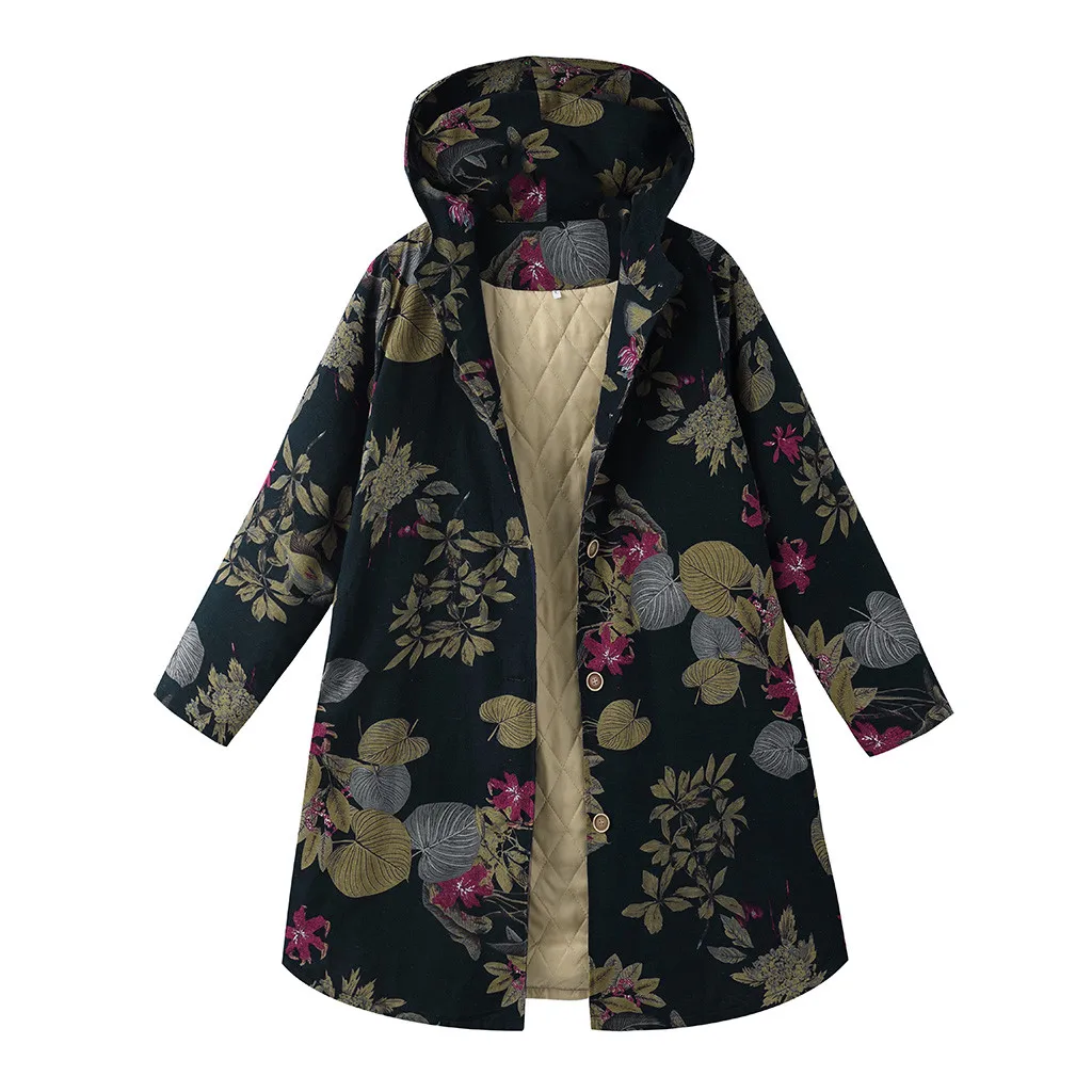 JAYCOSINjackets Новинка Горячая Распродажа весеннее женское винтажное пальто с капюшоном и длинным рукавом дамского размера плюс длинное пальто на пуговицах Повседневная одежда - Цвет: Navy