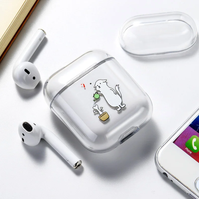 058 Для Airpods чехол милый мультфильм Кот динозавр жесткий беспроводной Bluetooth наушники чехол для Apple Airpods 2 1 защитный чехол коробка - Цвет: 058