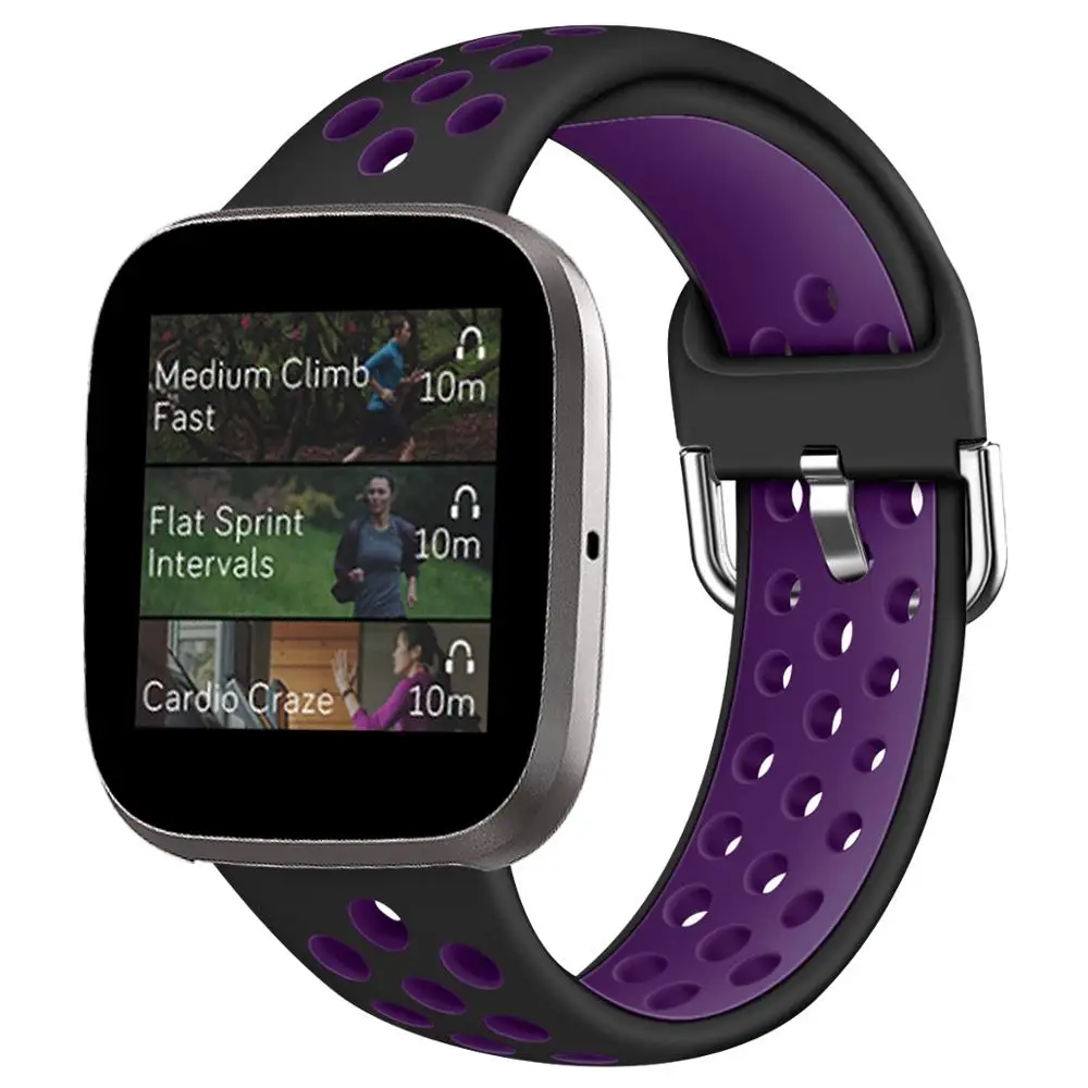 Black Purple Для Fitbit Versa 2/часы Versa Band двухцветный водонепроницаемый силиконовый дышащий сменный ремешок с пряжкой для Versa Lite Bracelet - Цвет: Black Purple