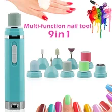 9 в 1 портативный многофункциональный набор для ногтевого дизайна с электрическая полировальная машинка для ногтей запасные головки электрическая дрель для ногтей