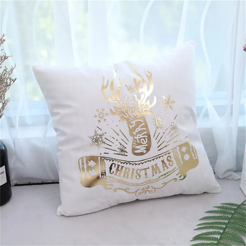 PC09206 Fuwatacchi Christmas Cushion Cover Black Gold Foil Merry Christmas Pillow Cover Deer Leaf for Home Chair Sofa Decorative Pillows - Цвет: PC09206
