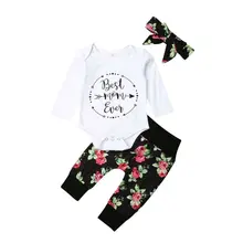 Focusnorm/комплект одежды для новорожденных девочек от 0 до 18 месяцев, обруч для волос, комбинезон с длинными рукавами и надписью, штаны, леггинсы осенний комплект из 2 предметов