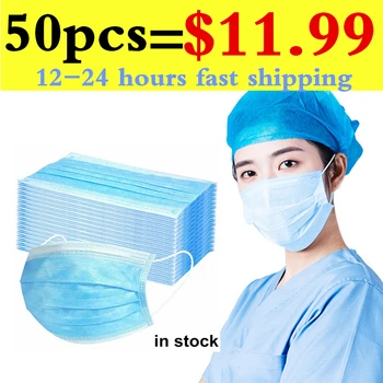 

50pcs/bag Face Mouth Masks Respirator 3-layer Protection Flu Facial Mask Influenza Earloop Non Woven Mouth Dust Mask Mascarilla