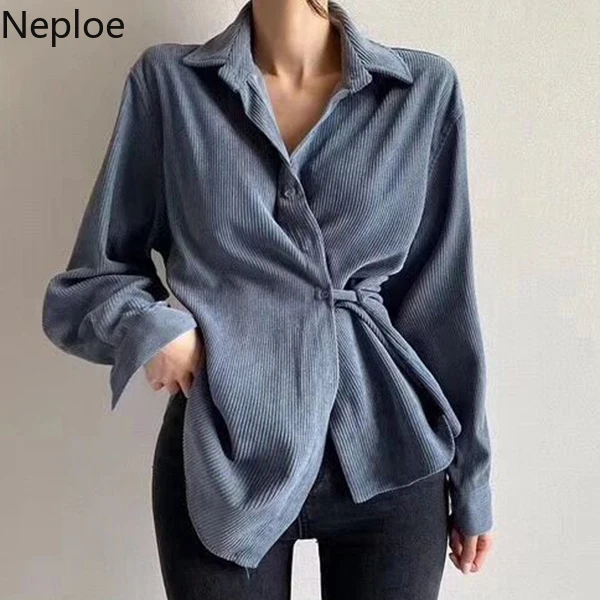 Женская Вельветовая блузка Neploe асимметричная на шнуровке с зауженной талией