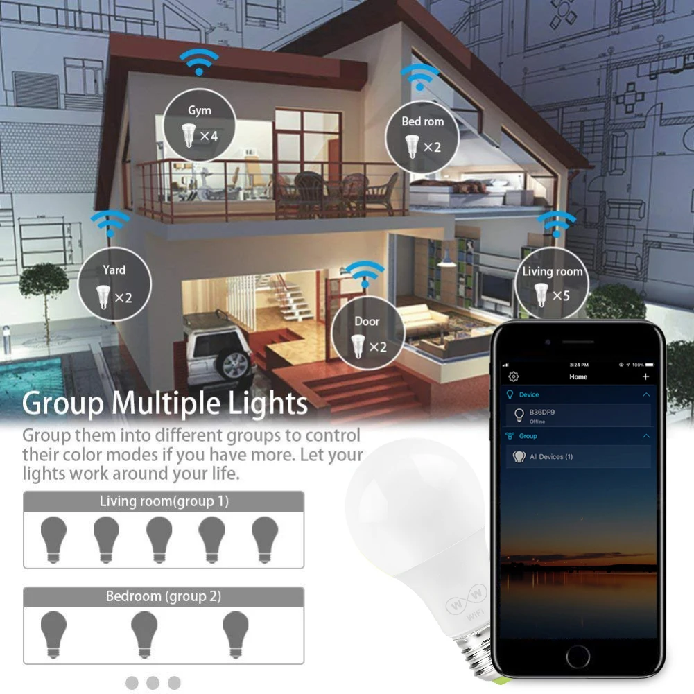 Светодиодный светильник с регулируемой яркостью, Bluetooth, умный сетчатый светодиодный светильник, лампа 4,5 Вт, E27, светодиодный светильник, Холодный/теплый белый, светодиодный умный светильник, волшебный светодиодный светильник для дома