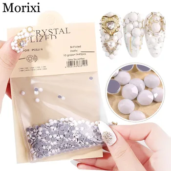 

Nail art rhinestones White porcelain glass flakes 480/720/1440pcs round shape nail decoration AB nail stick drill MZ234