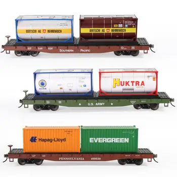 1 lot HO Scale 1:87 52ft Flat Car with Shipping Container Cargo Wagons Model Trains Set