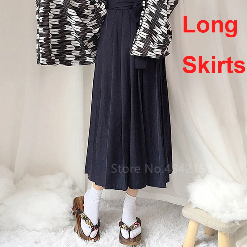Long Skirts Кимоно платье перо японский стиль Kawaii девушки юката полный рукав Haori плиссированные юбки костюм самурая вечерние Хэллоуин косплей - Цвет: Long Skirts