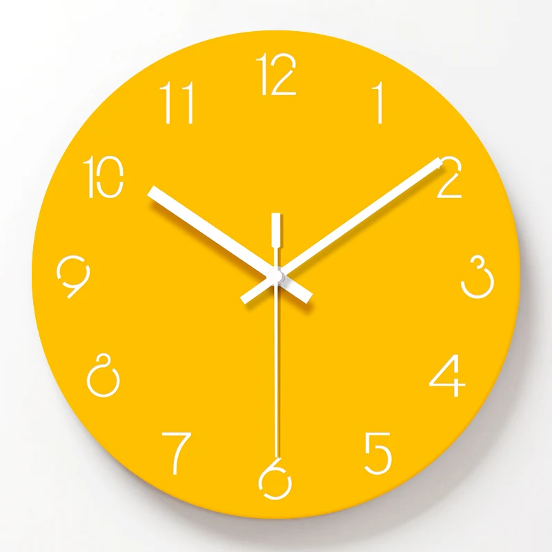

Wall Clock Quartz Wall Clocks Acrylic Yellow Color Living Room Mute Quartz Hanging Clock Wall Clock Modern Design Home BB50W