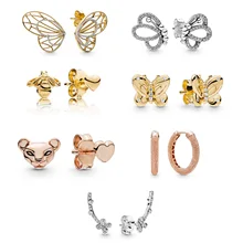 Серебряные серьги-гвоздики, амулеты для женщин, Бабочка, Лев, цветок с кристаллами, серьги для свадебной вечеринки, ювелирные изделия