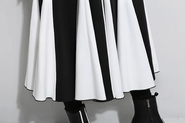 LIVA GIRL New Autumn Winter High Waist Solid Color Black White Split Joint Loose Pleated Half-body Skirt Women Fashion