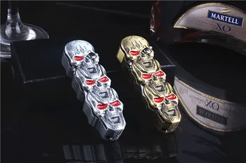 

Free Shipping Skull shape windproof butane lighter, hidden folding knife, gold and silver optional