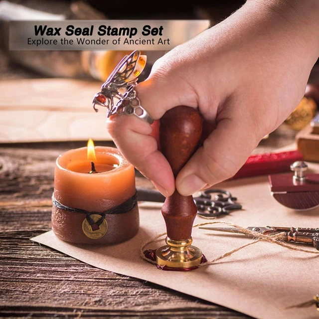 Wax Seal Stamp Kit - 6Pcs Copper Vintage Sealing Stamp Set, Romantic Creative Decor Tool for Envelops, Invitations 6