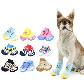 

4Pcs/set Anti Slip Skid Pet Socks Soft Knits Warm Puppy Dog Shoes Cute Cartoon For Small Dogs Pet Product S/M/L/XL