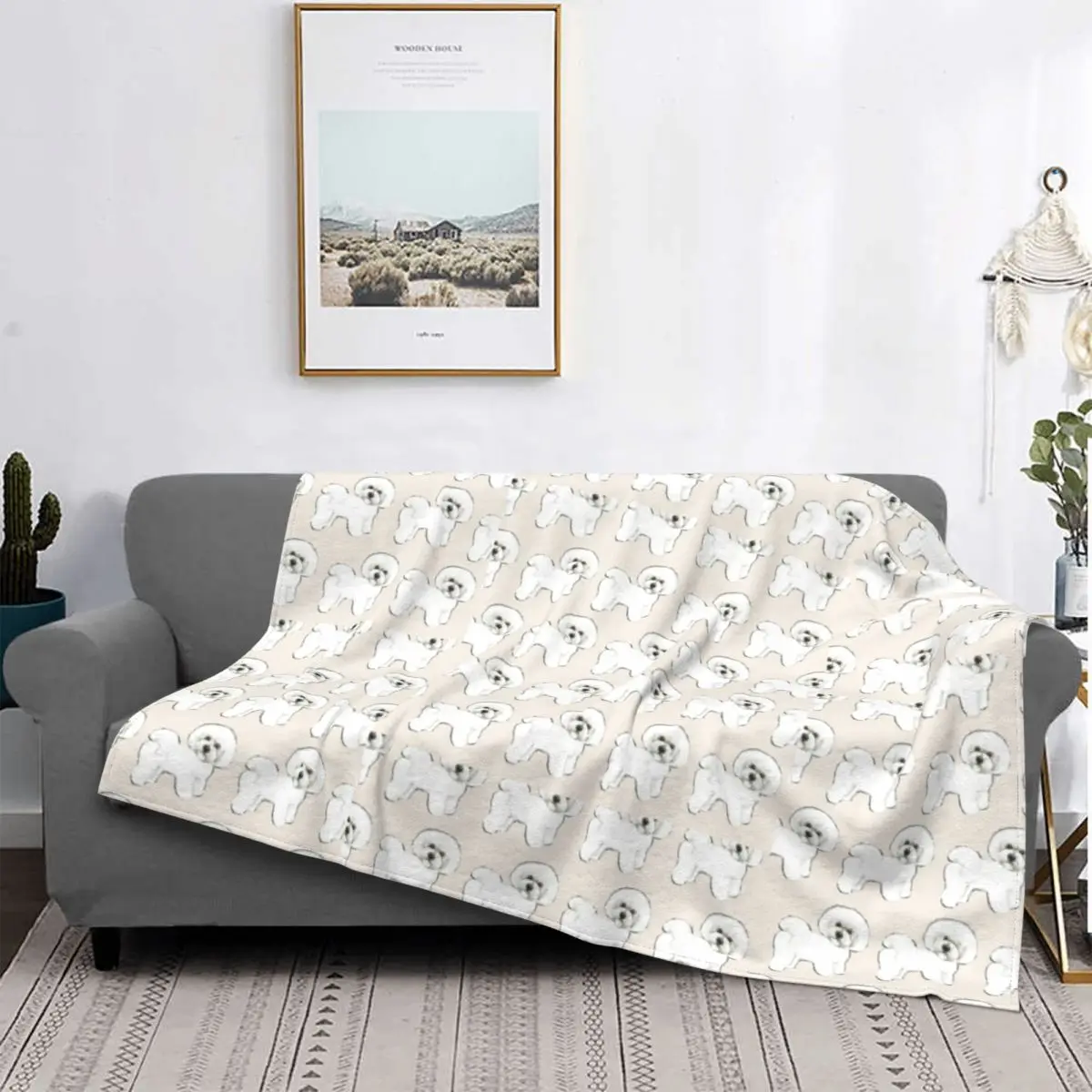 

Bichon Frise On Cream Blanket Dog Puppy Pattern Plush Warm Soft Flannel Fleece Throw Blankets For Sofa Bedspread Quilt Picnic
