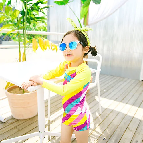 

Korean-style New Style CHILDREN'S Swimwear Split Boxer Long Sleeve Sun-resistant Warm Middle And Large Girls GIRL'S Students Swi