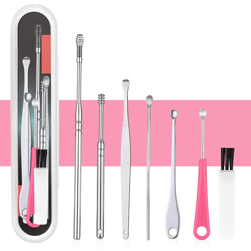 

7Pcs Stainless Steel Portable Ear Wax Pickers Earpick Wax Remover Curette Ear Pick Cleaner Ear Cleaner Spoon Care Ear Clean Tool