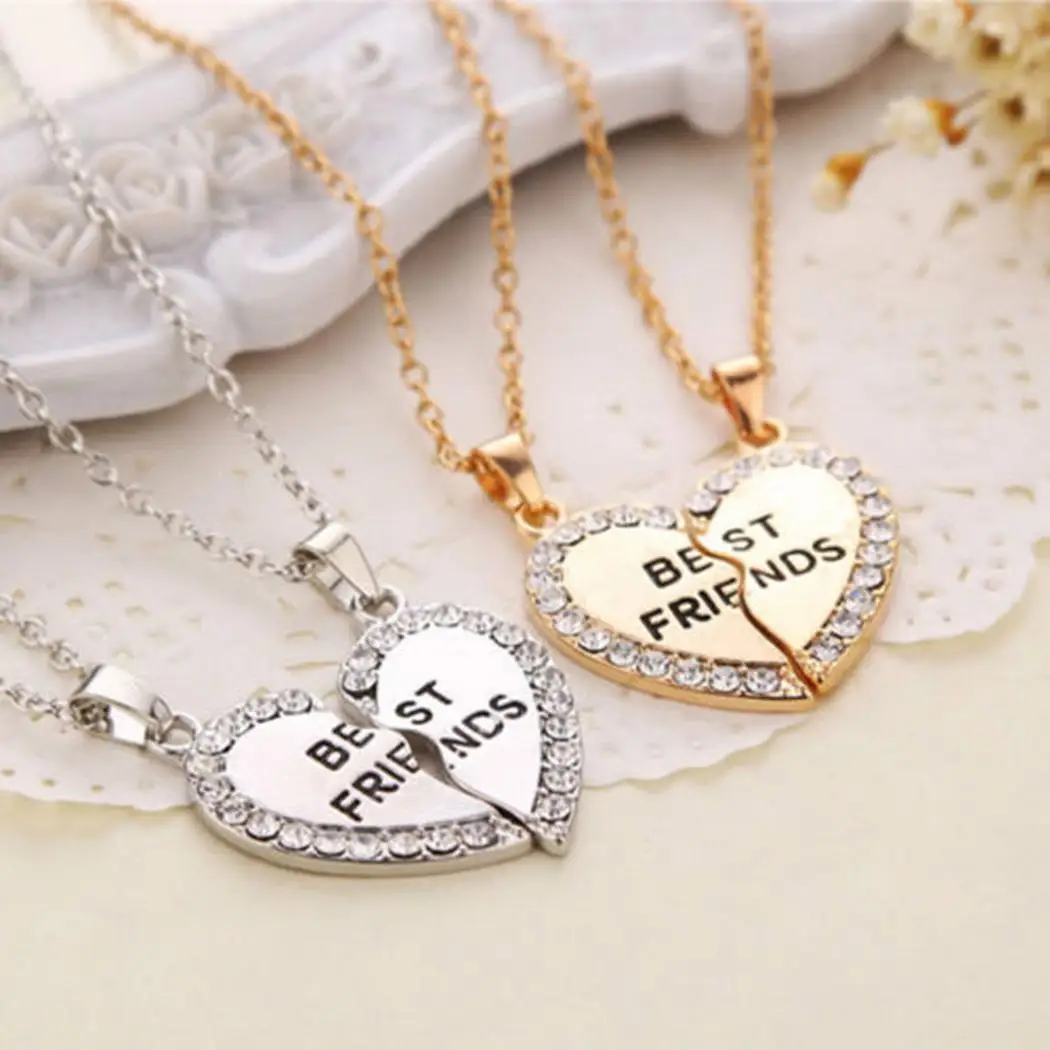 

New Fashion Best Friends Charm Chain Link Pair of Necklace(2pcs) Heart Shape Pendant Jewelry Necklace