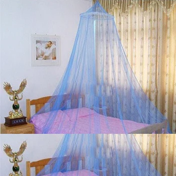 

Blue Polyester Round Lace Decoration Mosquito Net General Fine Poly Mesh Single Door Baby Mosquito Net Home Protective Bedding