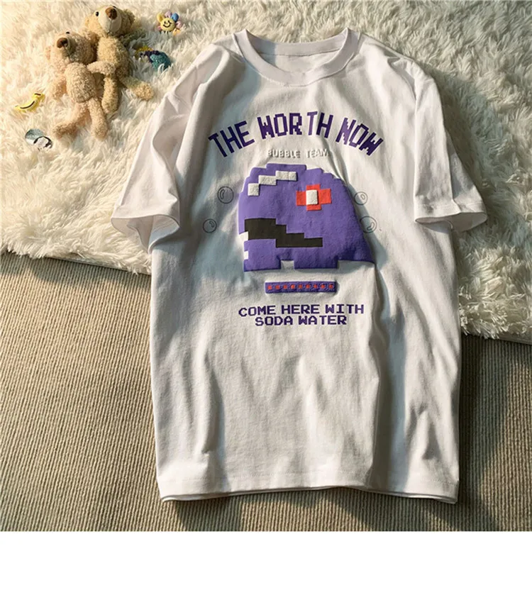 Cute Little Dinosaur Pattern Printed T-Shirt Summer Loose Large Size Multi-Color Cartoons Japanese Tops Y2k Casual Cotton Tees Cute Little Dinosaur Pattern Printed T-Shirt Summer Loose Large Size Multi-Color Cartoons Japanese Tops Y2k Casual Cotton Tees